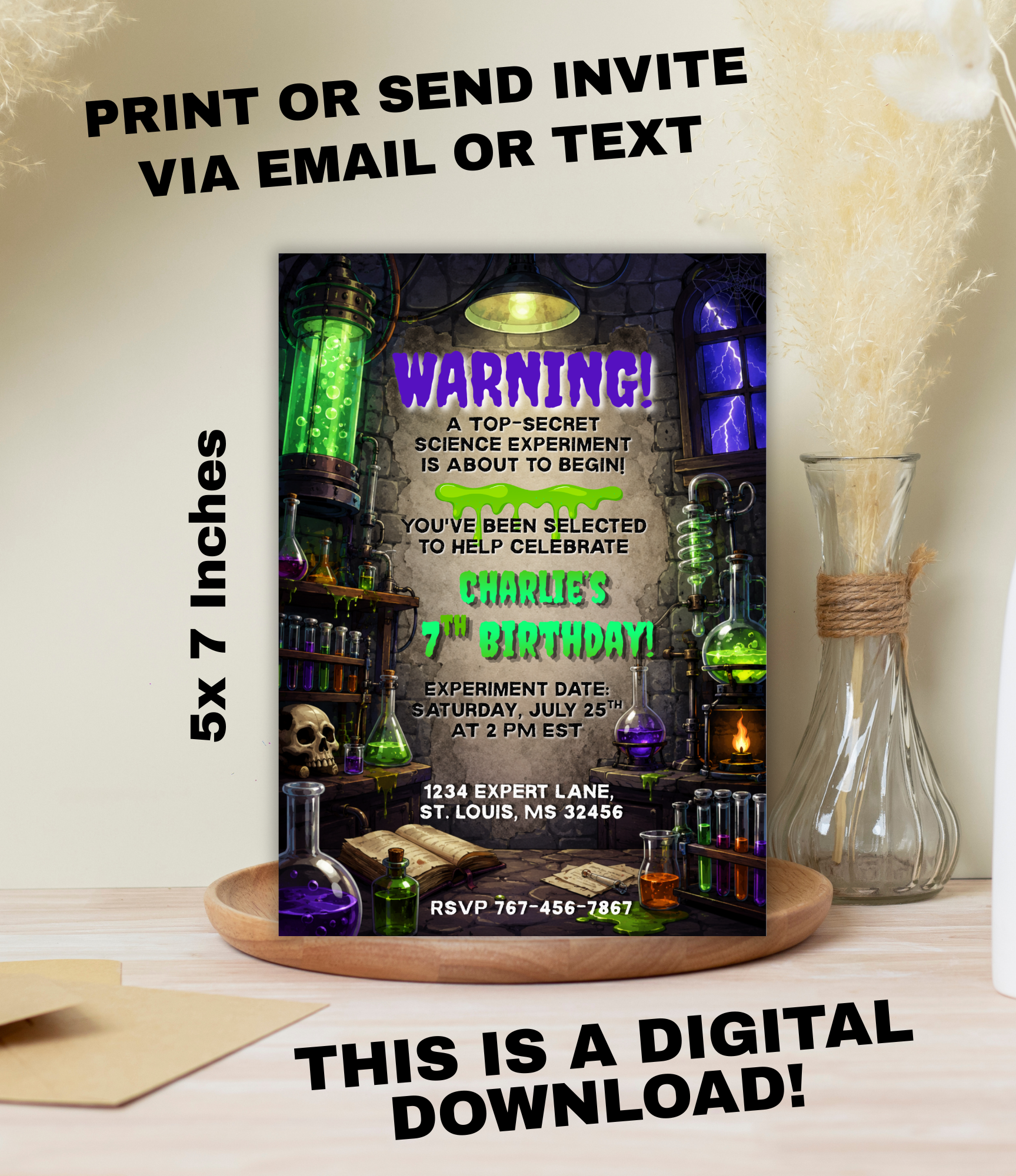 Mad Scientist Birthday Invitation | Science Birthday Party Invite | Editable Canva Template or Personalized Digital Invite