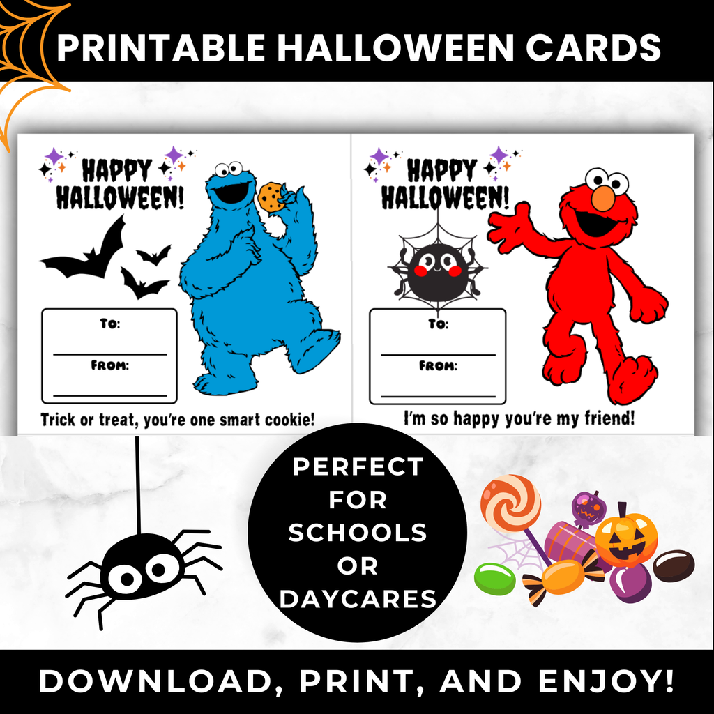 Sesame Street Halloween Classroom Cards for Candy | Printable Halloween Treat Cards for Kids | School Halloween Cards PDF