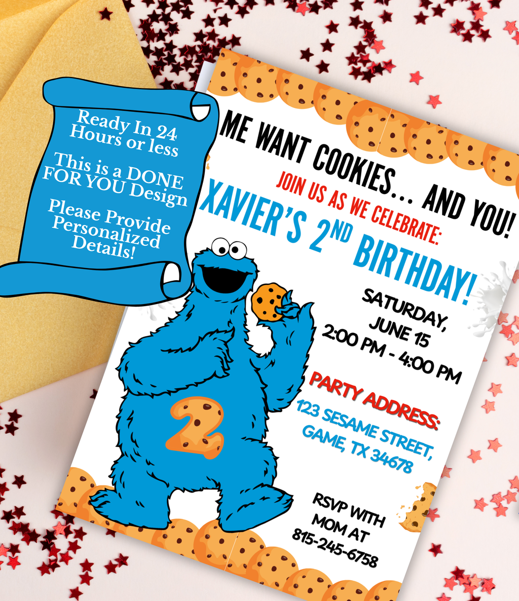 Cookie Monster Birthday Invitation | Personalized Sesame Street Birthday Invite for Kids | Toddler Birthday Invite