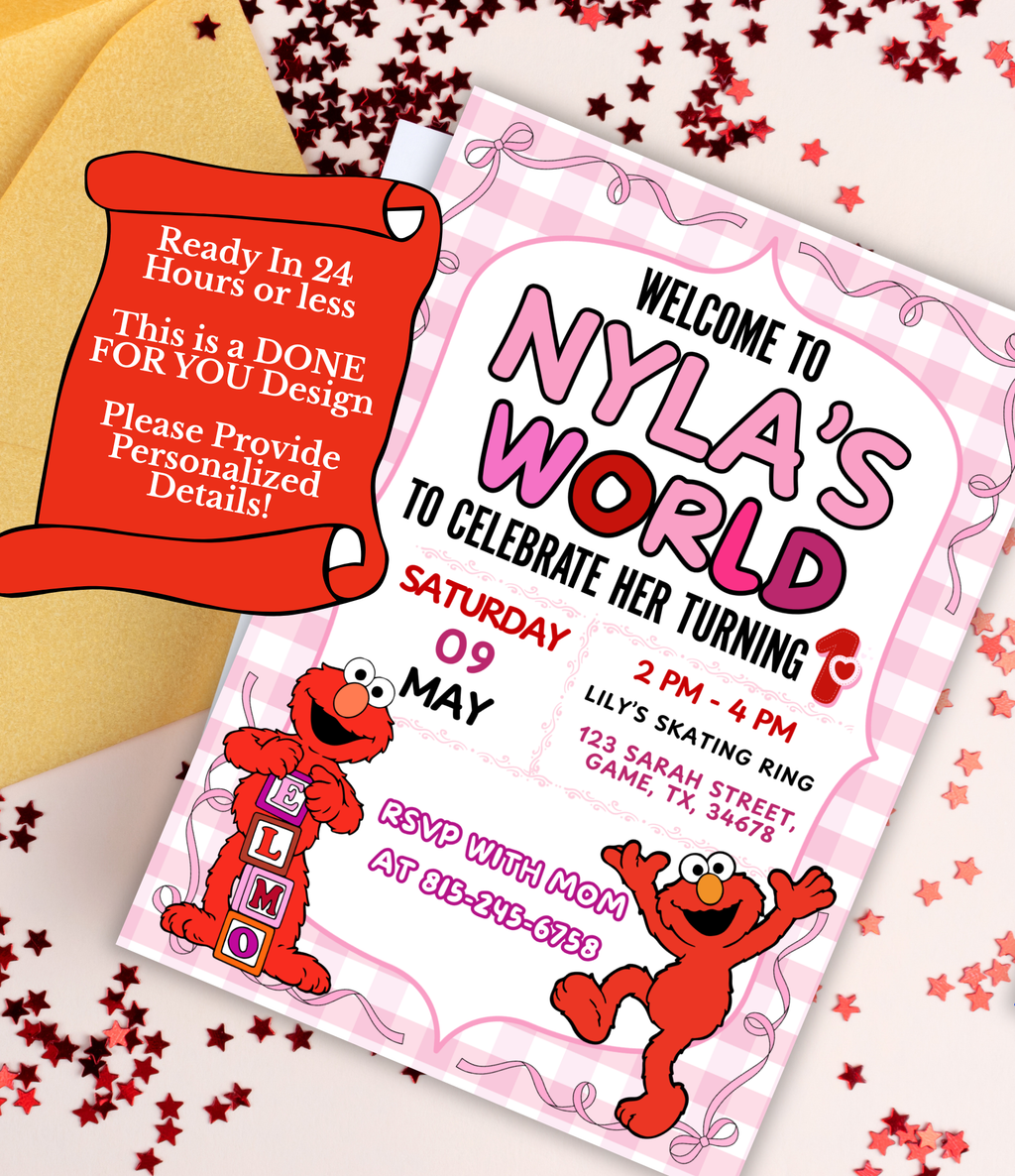 Girly Elmo Birthday Invitation for Girls | Personalized Elmo First Birthday Invite | Sesame Street Toddler Birthday Invitation