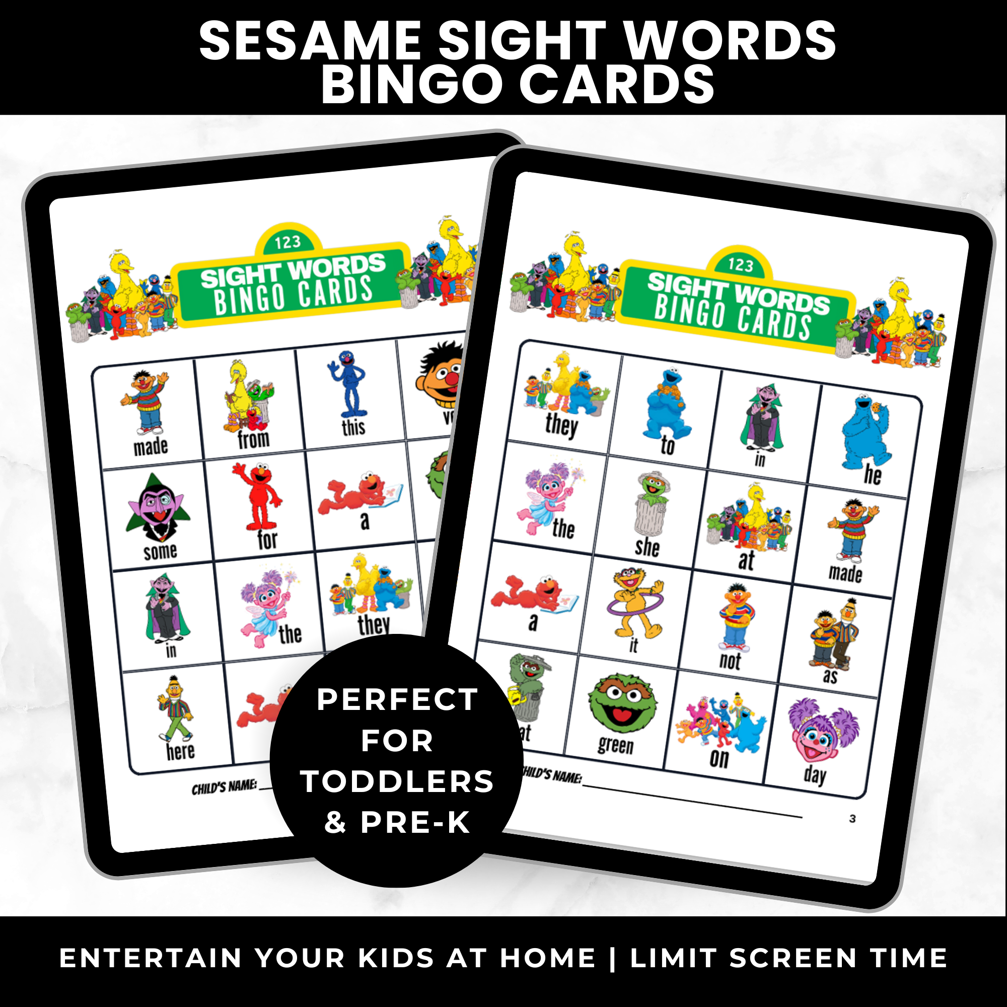 Sesame Street Sight Word Bingo Game