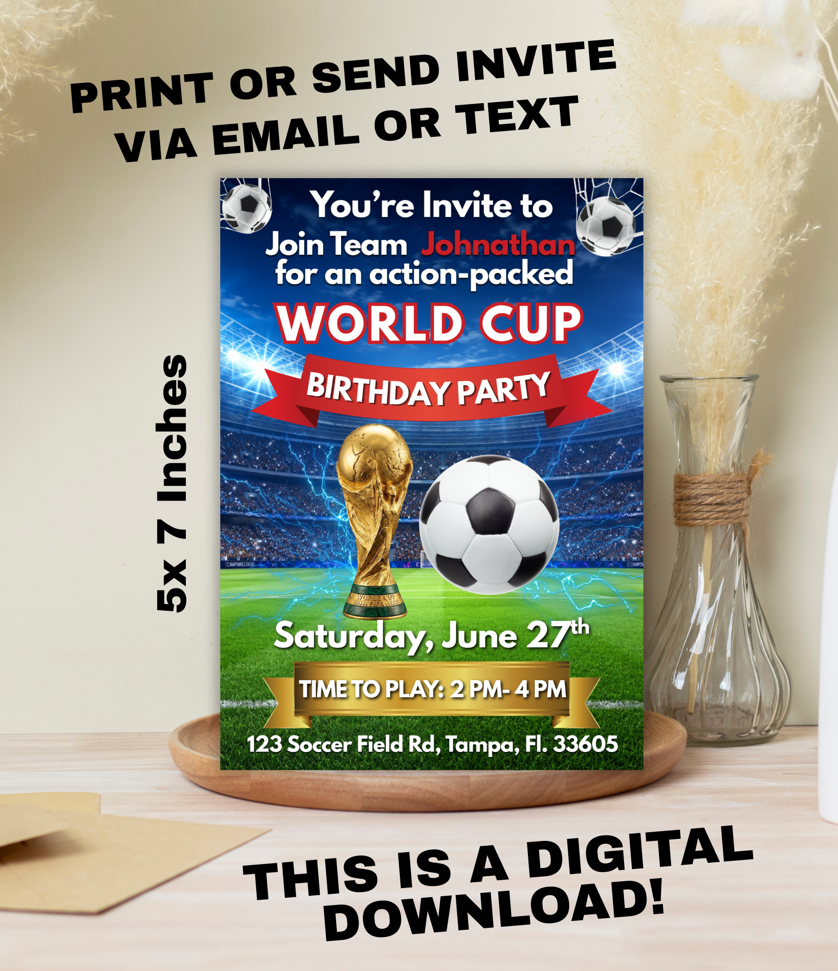 World Cup Soccer Birthday Invitation | Editable Canva Party Invite