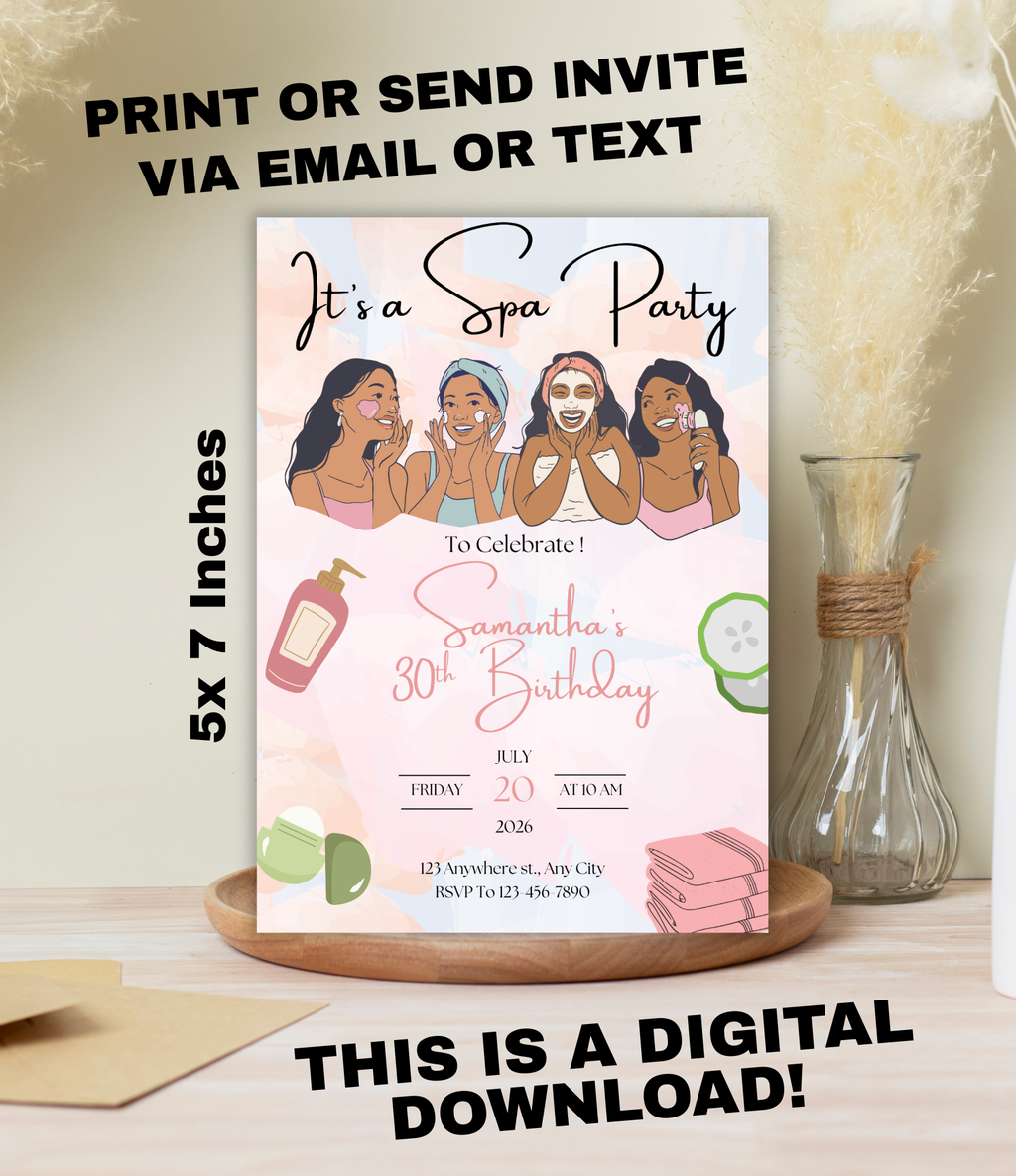 Spa Day Birthday Invitation Template | Editable Canva 30th Birthday Invitation for Women | Luxury Spa Party Invite