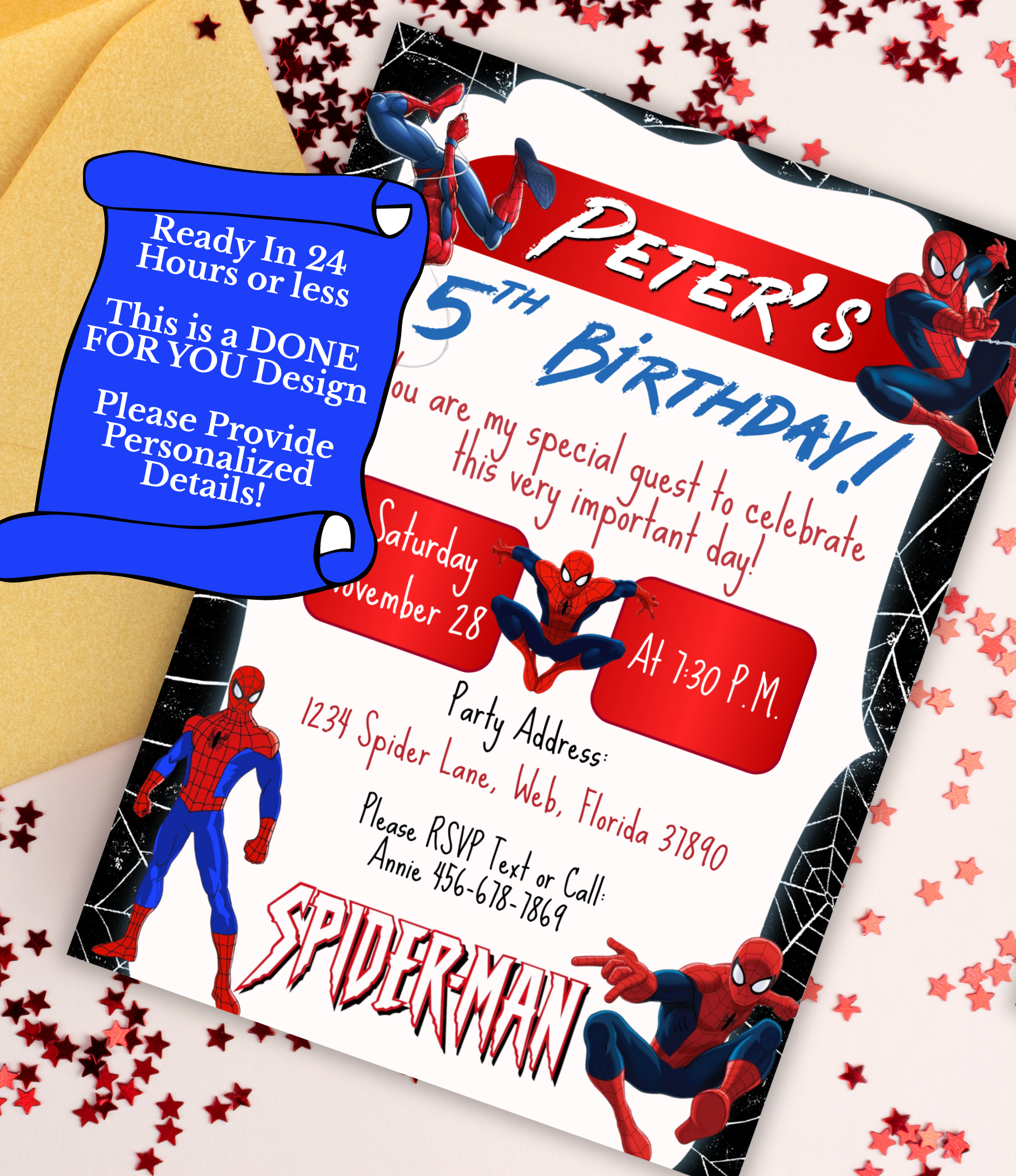 Personalized Spiderman Birthday Invitation for Boys | Superhero Party Invite | Custom Digital Invitation