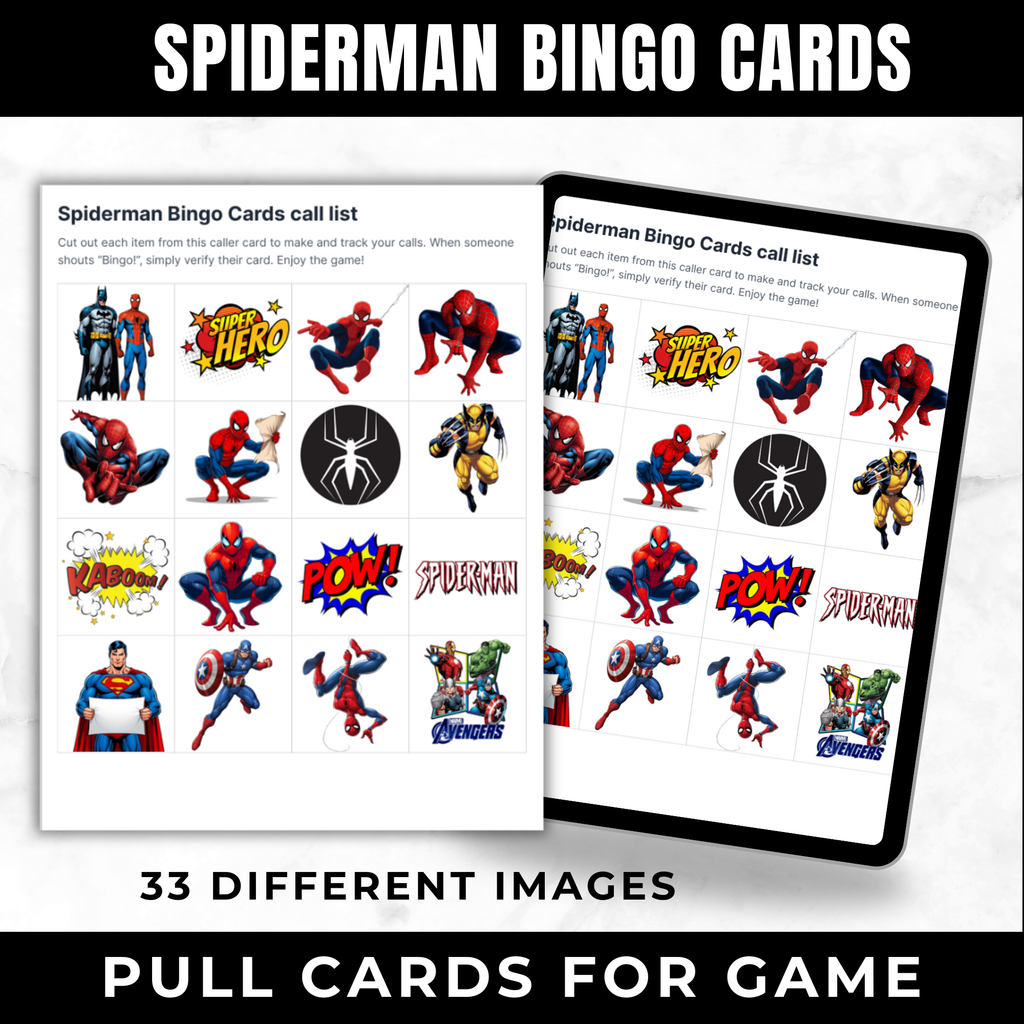 Spiderman Birthday Bingo Cards Printable for Kids | Superhero Party Game