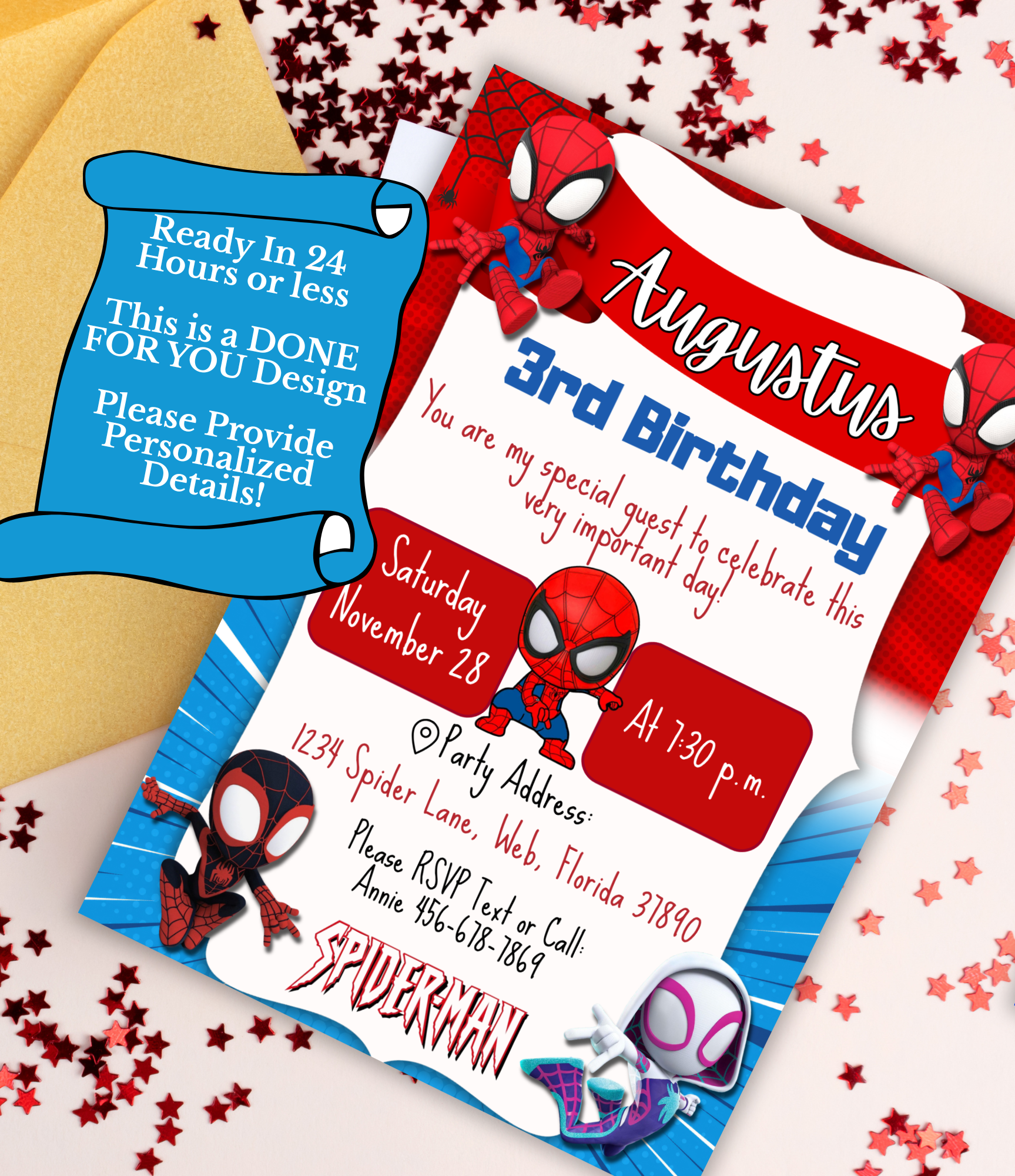 Spiderman Birthday Invitation for Kids | Personalized Superhero Party Invite | Editable Canva Template or Custom Digital Invitation
