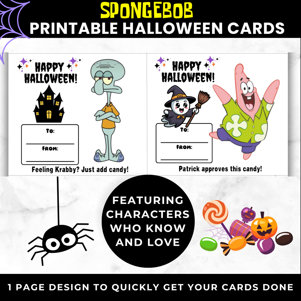SpongeBob treat cards printable, card design