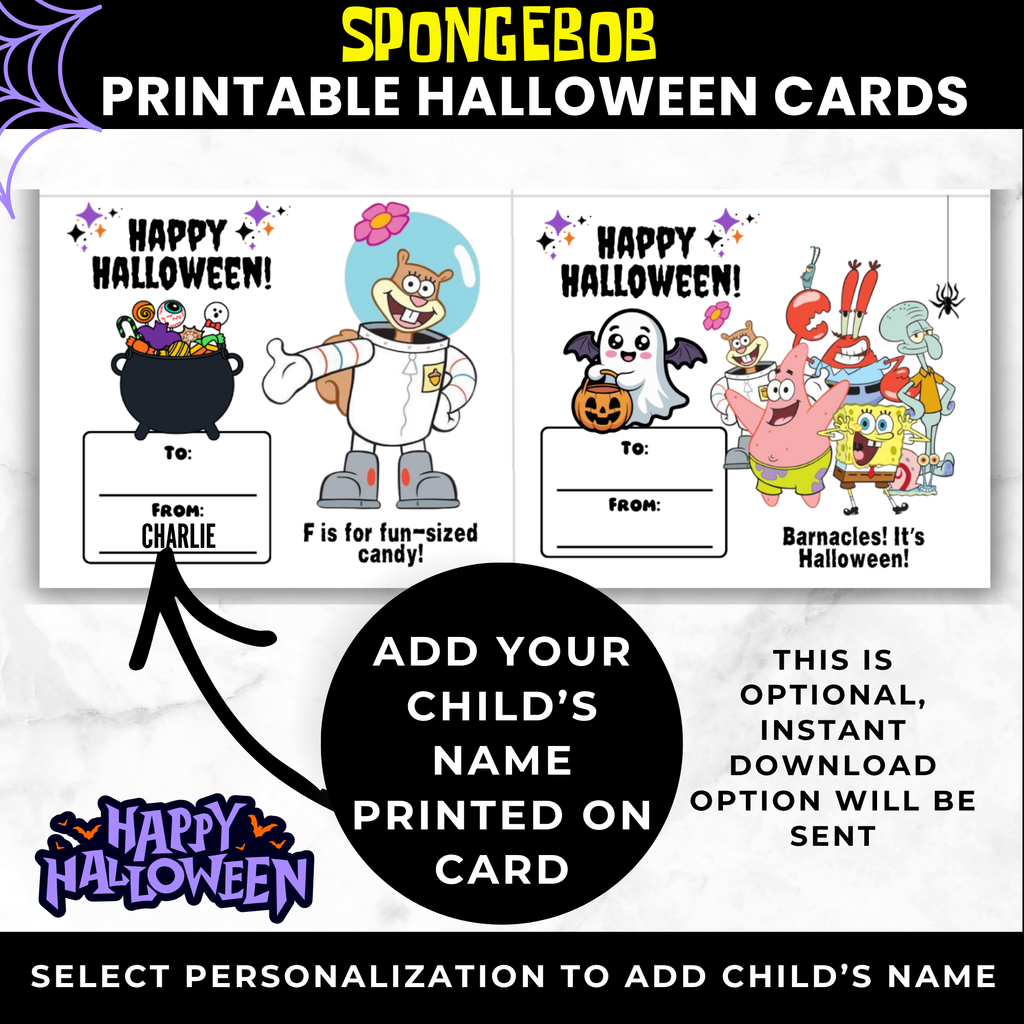 SpongeBob treat cards printable, card design