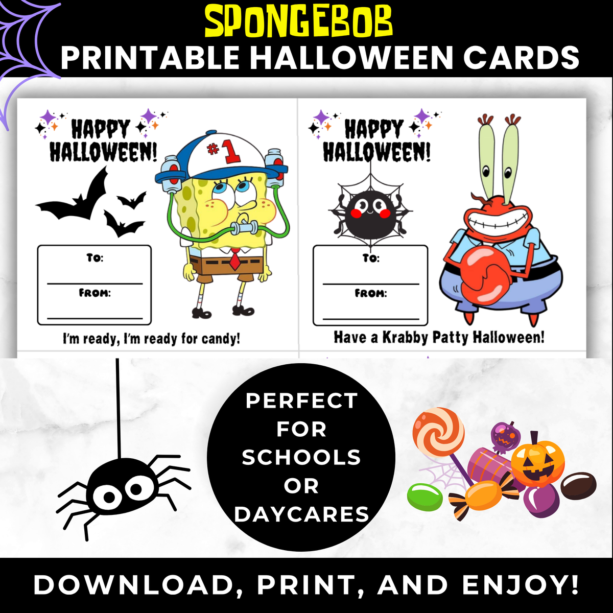 SpongeBob treat cards printable, card design