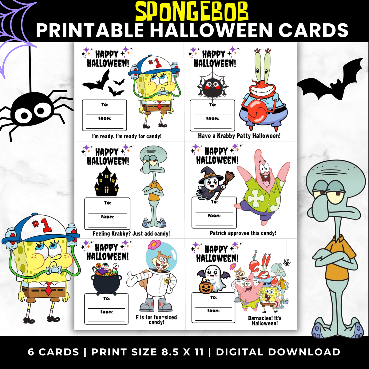 SpongeBob treat cards printable, card design