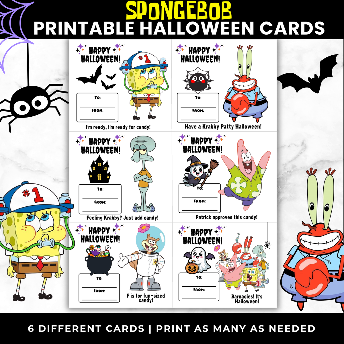 SpongeBob treat cards printable, card design
