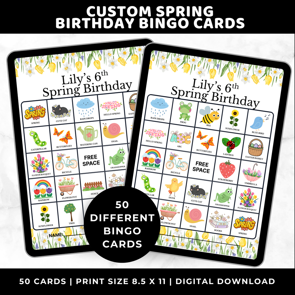 Custom Spring Birthday Bingo Cards for Kids