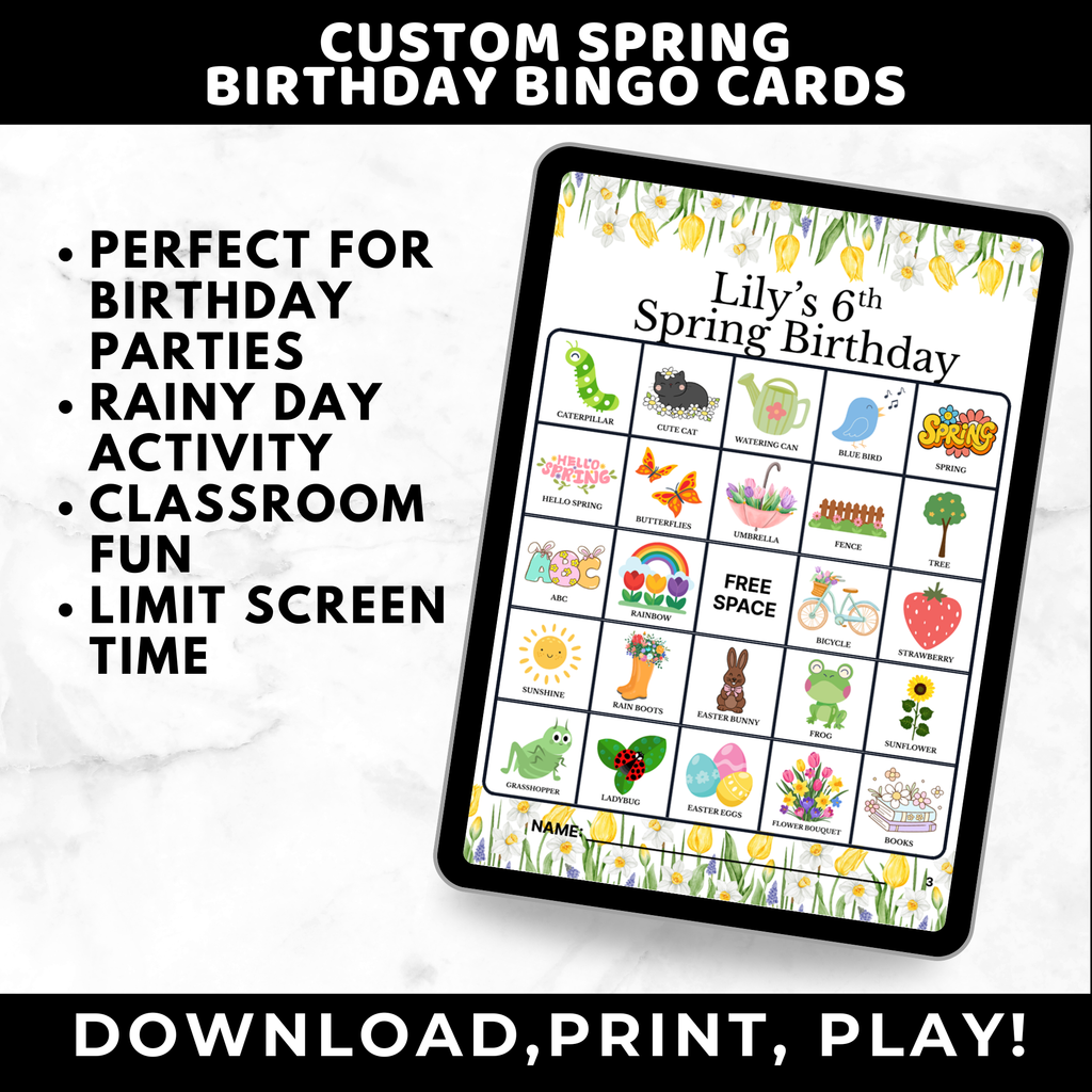 Custom Spring Birthday Bingo Cards for Kids