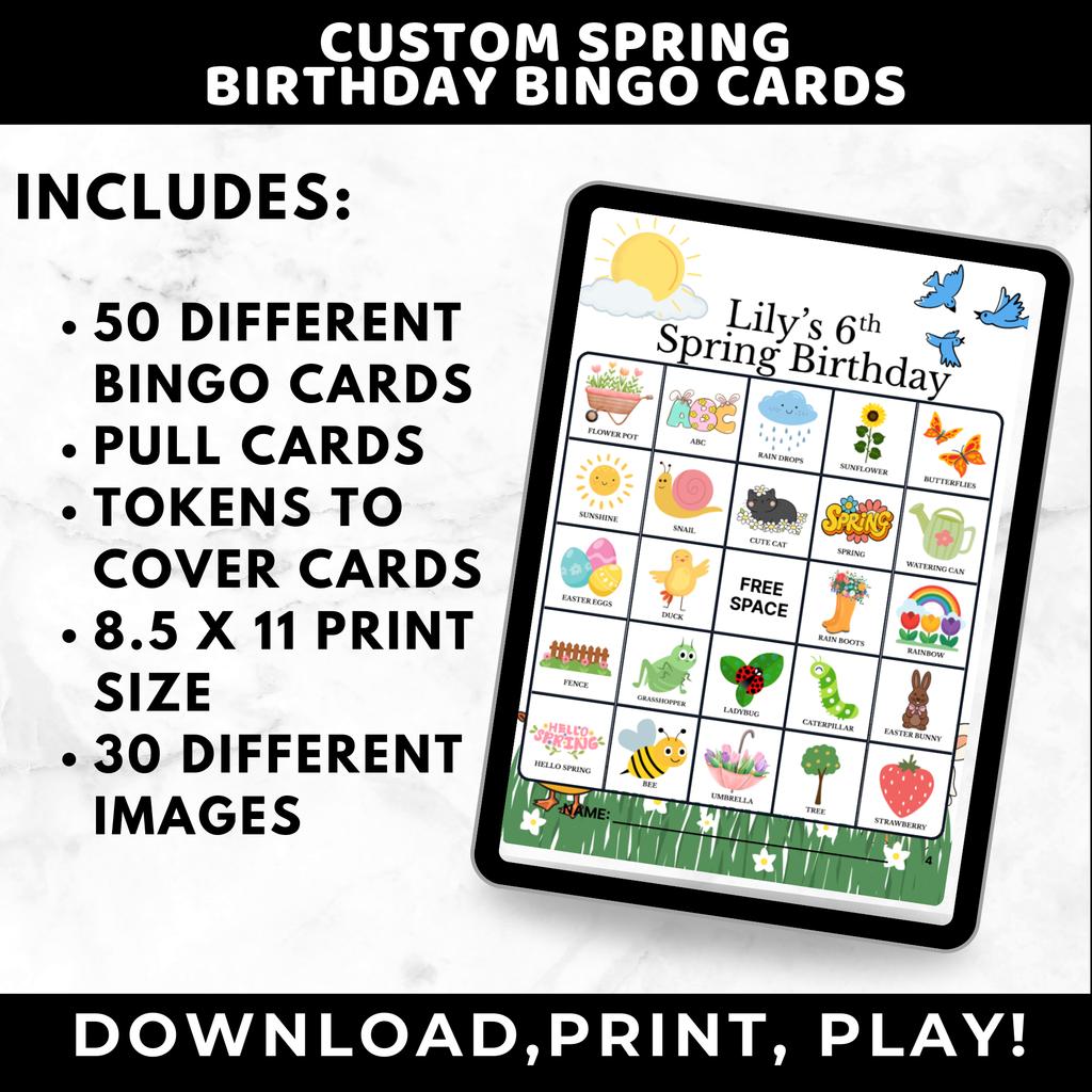 Custom Spring Birthday Bingo Game for Kids