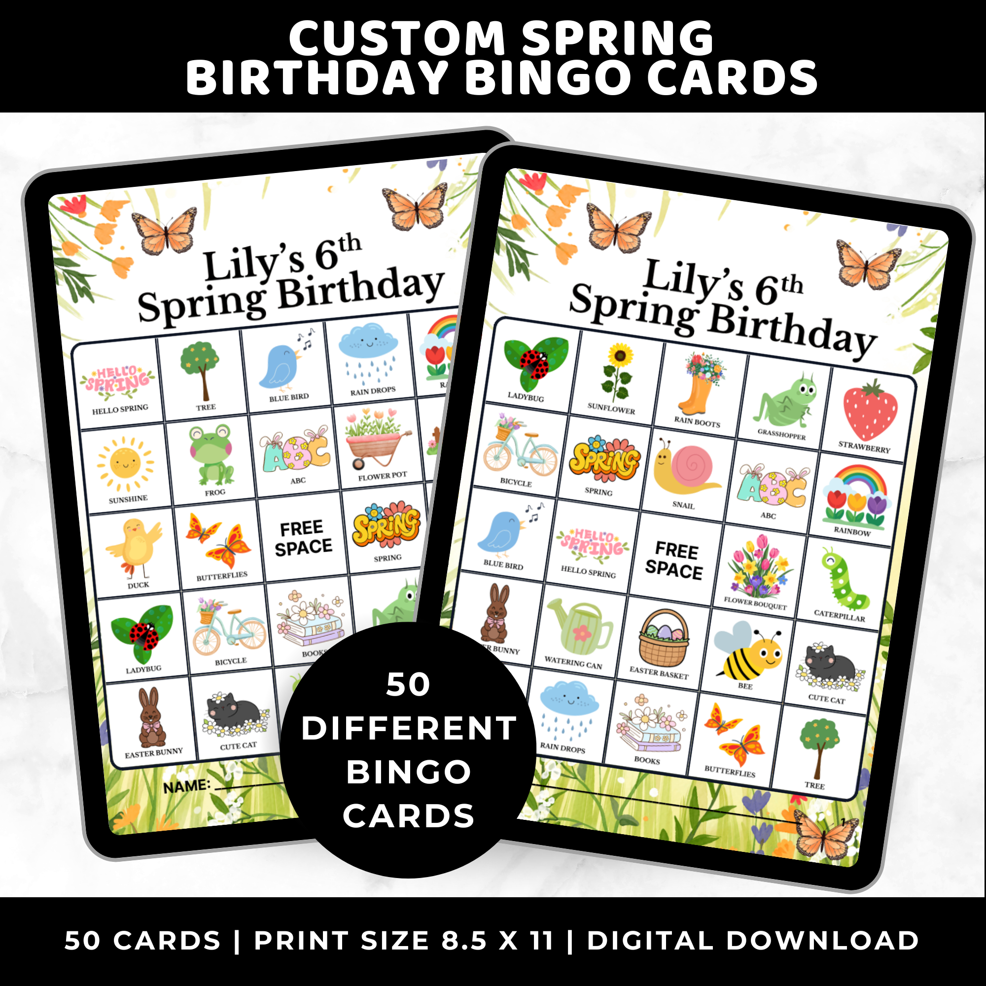 Personalized Spring Birthday Bingo Game