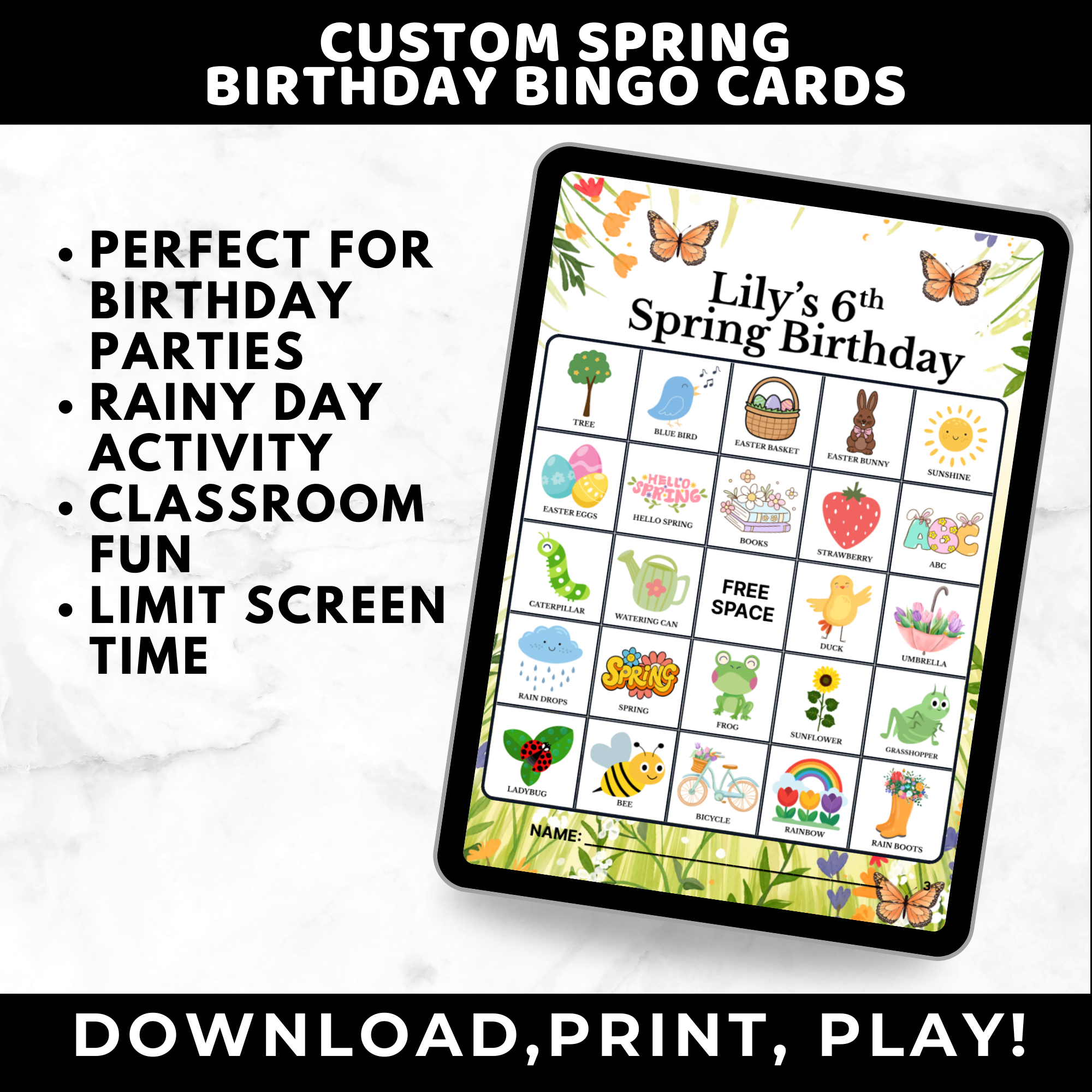 Personalized Spring Birthday Bingo Game