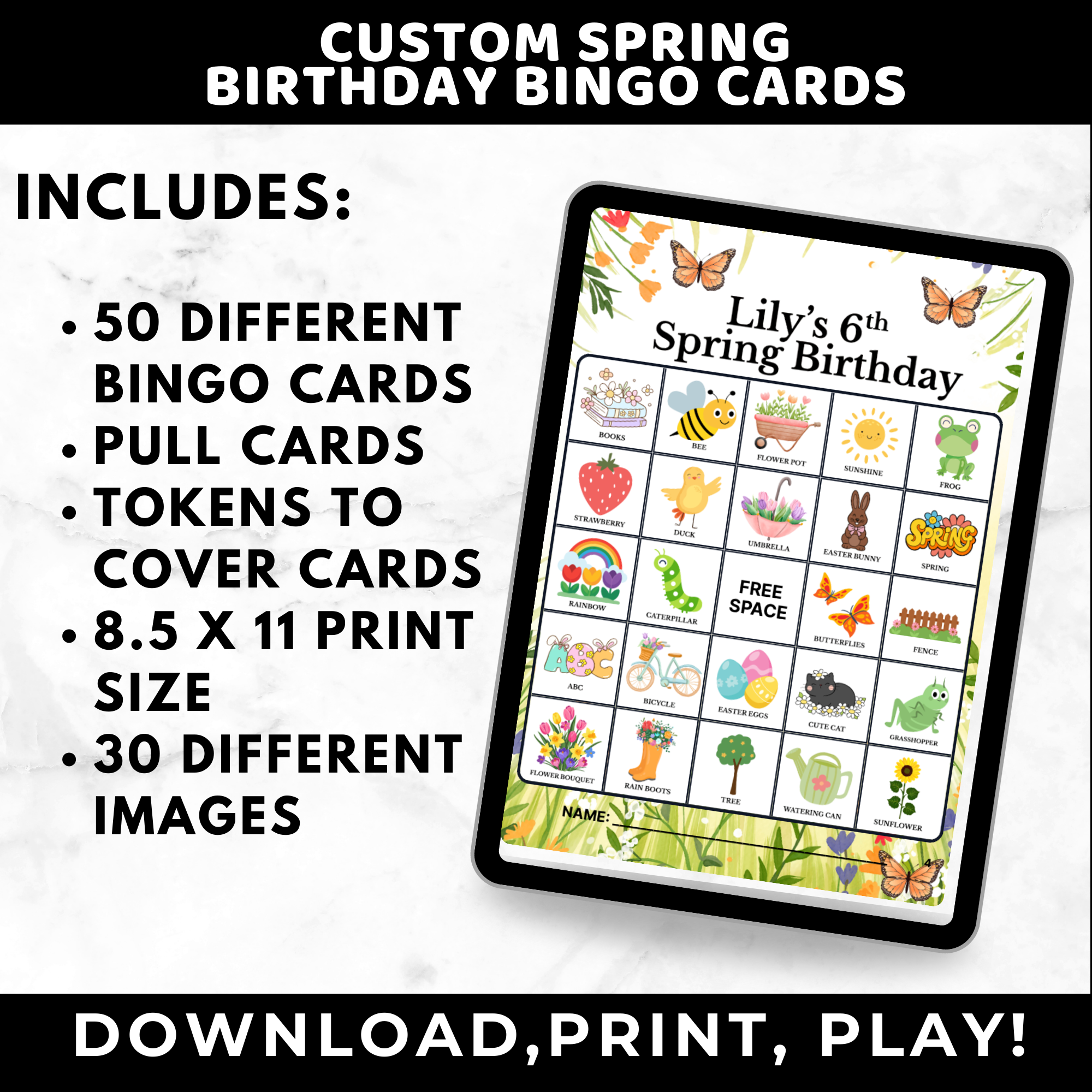 Personalized Spring Birthday Bingo Game