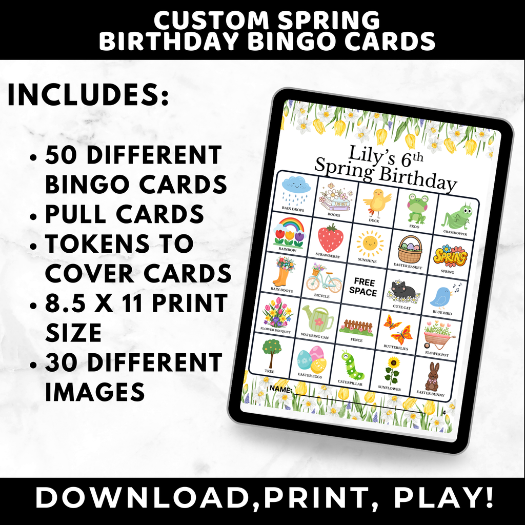 Custom Spring Birthday Bingo Cards for Kids