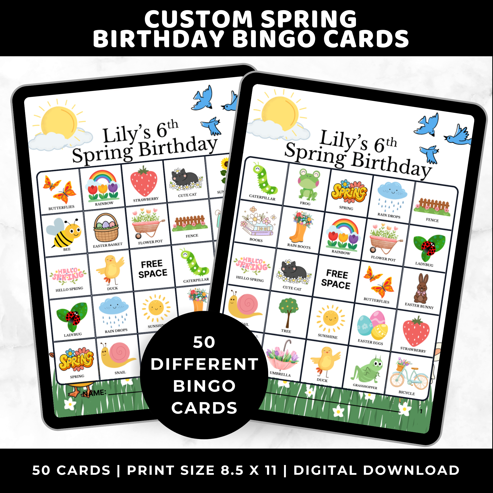 Custom Spring Birthday Bingo Game for Kids