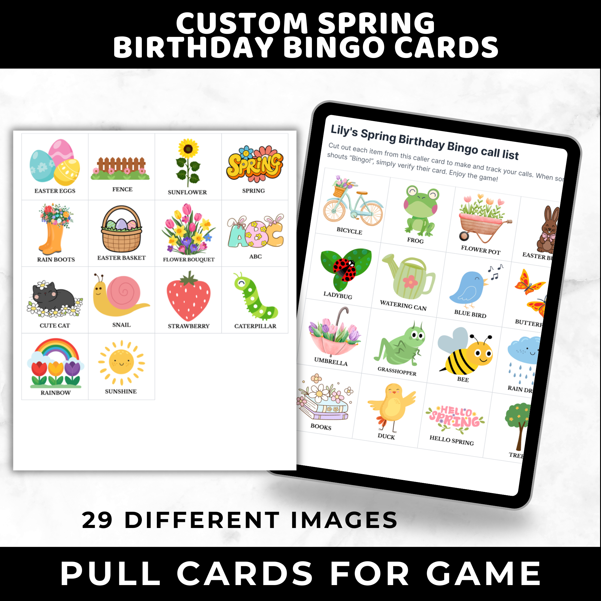 Custom Spring Birthday Bingo Game for Kids