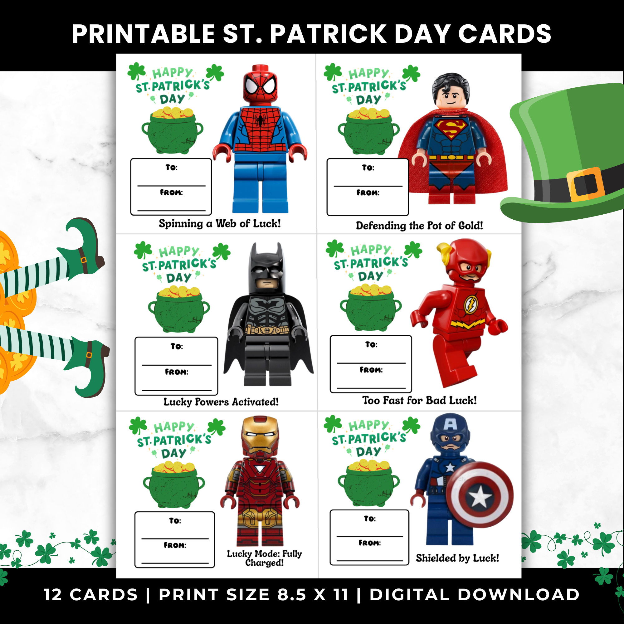 Superhero St Patrick’s Day Cards for Kids
