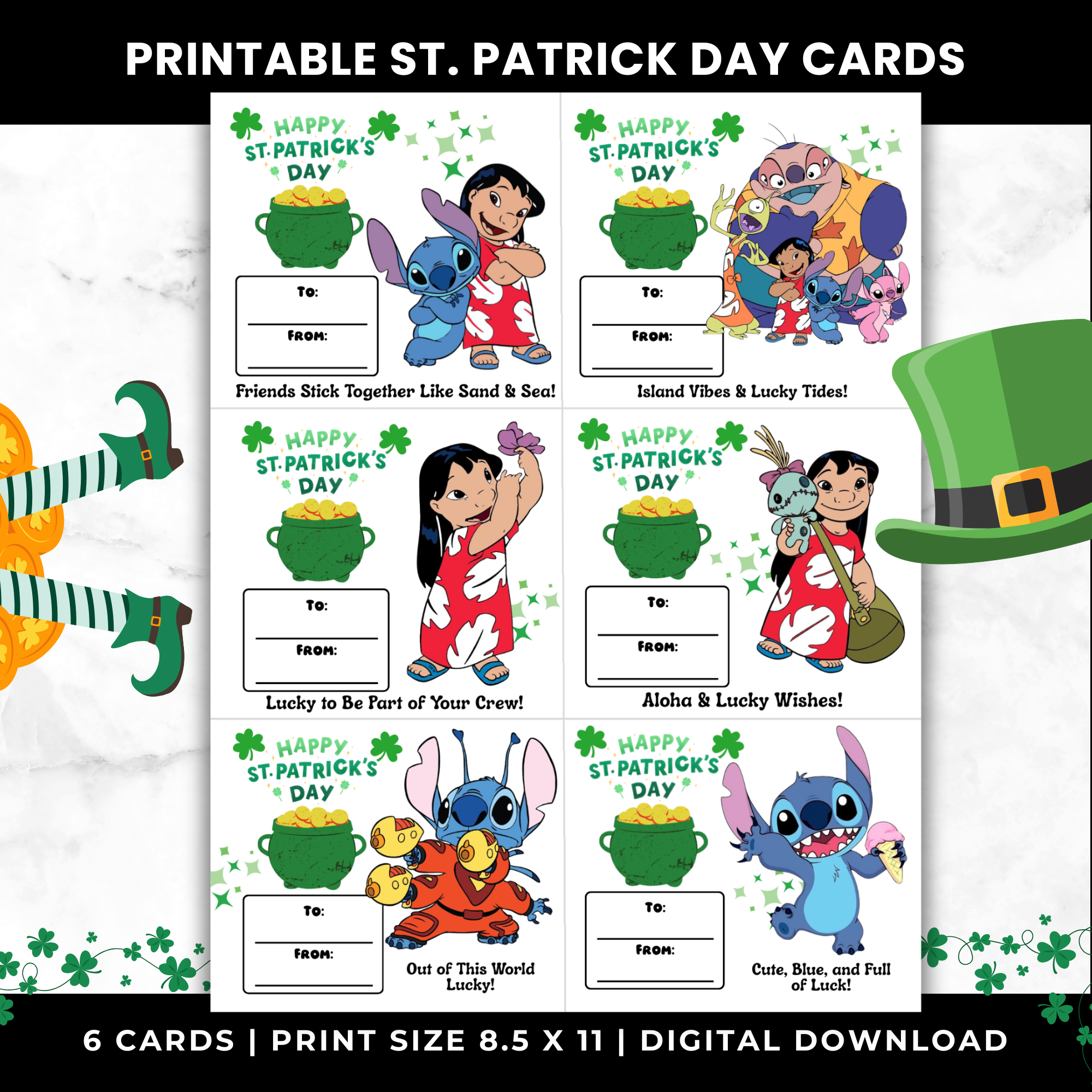 Lilo & Stitch St Patrick’s Day Cards for Kids Classroom