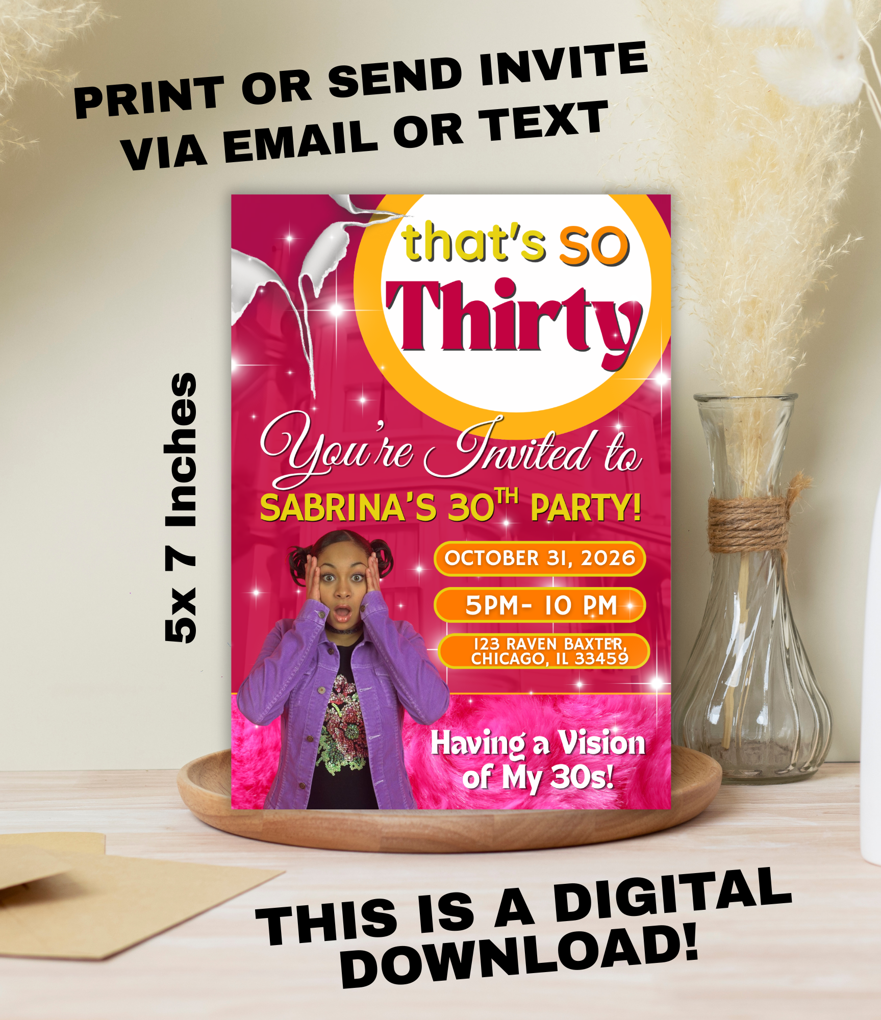 30th Birthday Invitation Template Editable Canva | That's So Raven Birthday Party Invite | Thirty and Thriving Invitation | Y2K Birthday Theme