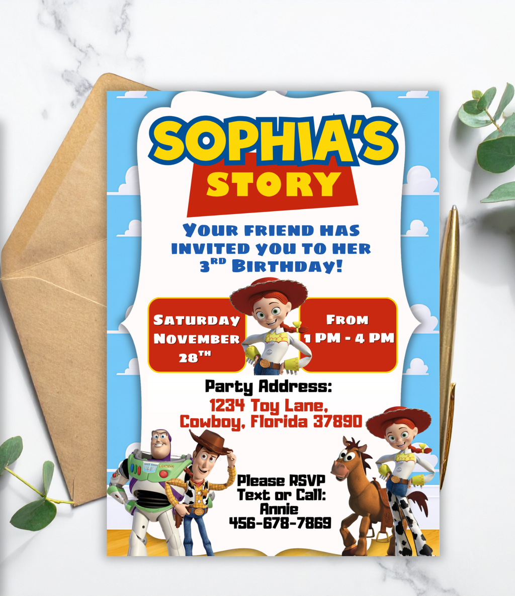 Toy Story Birthday Invitation Girl | Personalized Toy Story Birthday Invite | Custom 5x7 Party Invitation