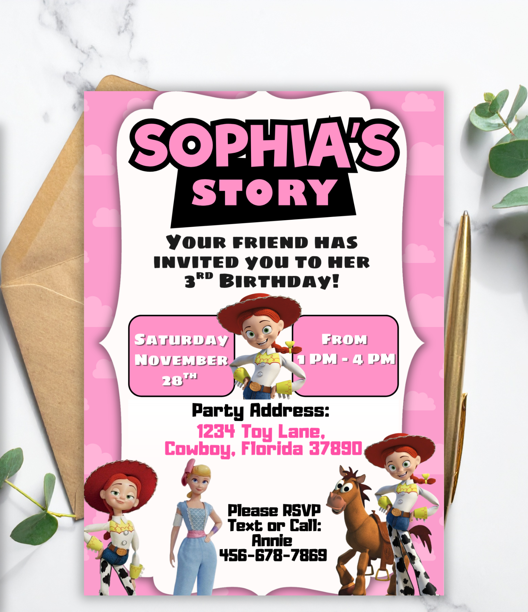 Toy Story Birthday Invitation for Girls | Personalized Birthday Invite | Custom Digital Invitation