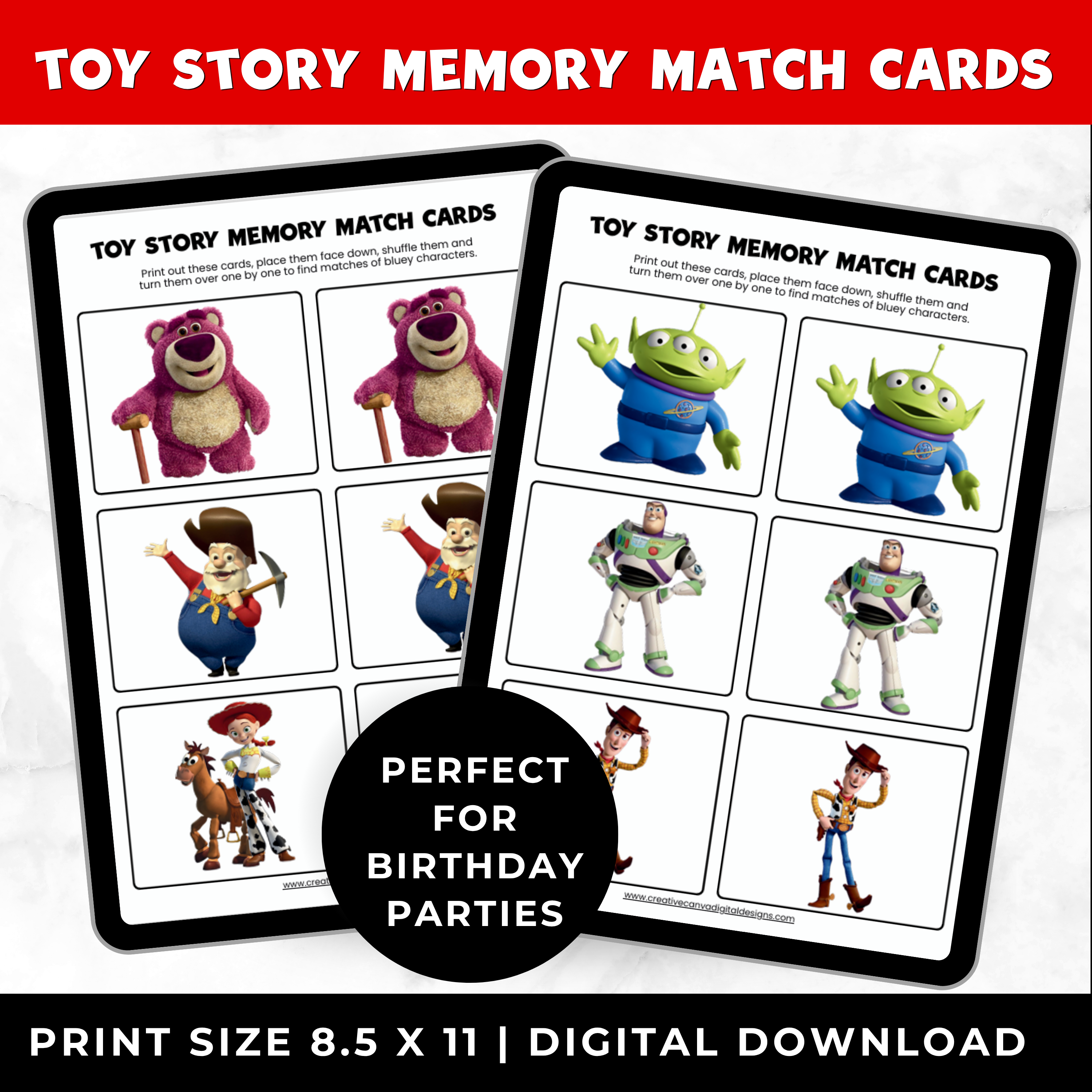 Toy Story Memory Match Game Printable | Toy Story Birthday Party Game for Kids | Toddler Matching Cards