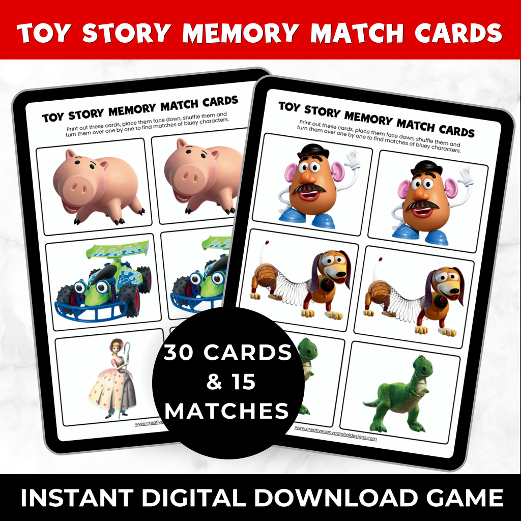 Toy Story Memory Match Game Printable | Toy Story Birthday Party Game for Kids | Toddler Matching Cards