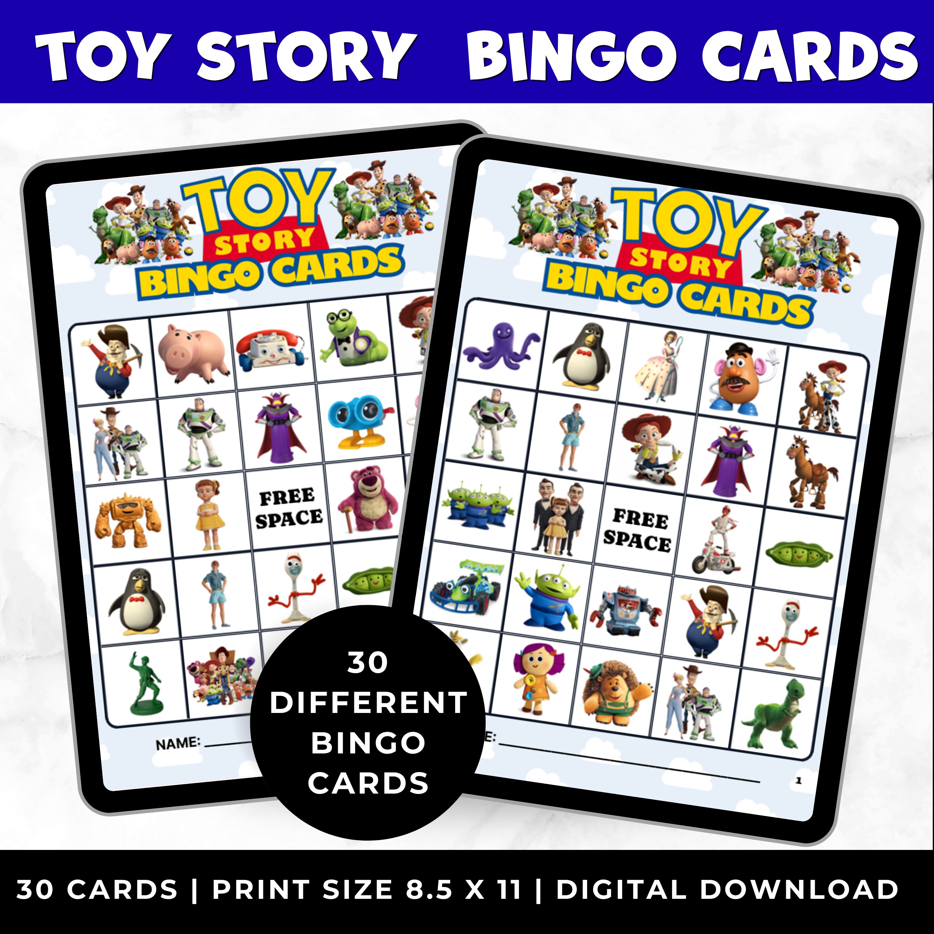 Toy Story Bingo Cards Printable | Toy Story Party Game for Kids | 30 Bingo Cards | Instant Download