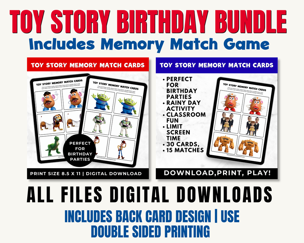 Toy Story Birthday Party Printables Bundle | Personalized Invitation, Bingo Cards, Scavenger Hunt, Memory Match & Custom Coloring Book