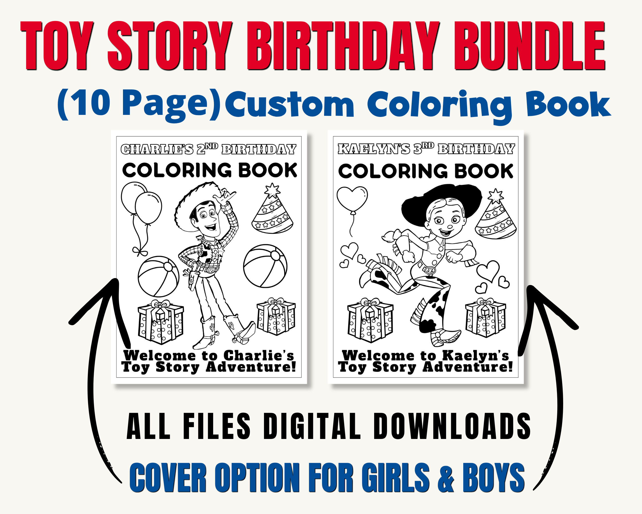 Toy Story Birthday Party Printables Bundle | Personalized Invitation, Bingo Cards, Scavenger Hunt, Memory Match & Custom Coloring Book