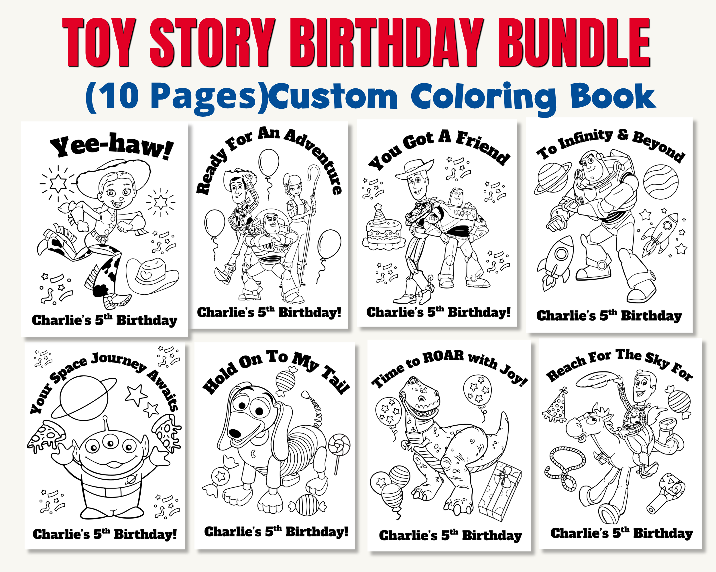 Toy Story Birthday Party Printables Bundle | Personalized Invitation, Bingo Cards, Scavenger Hunt, Memory Match & Custom Coloring Book