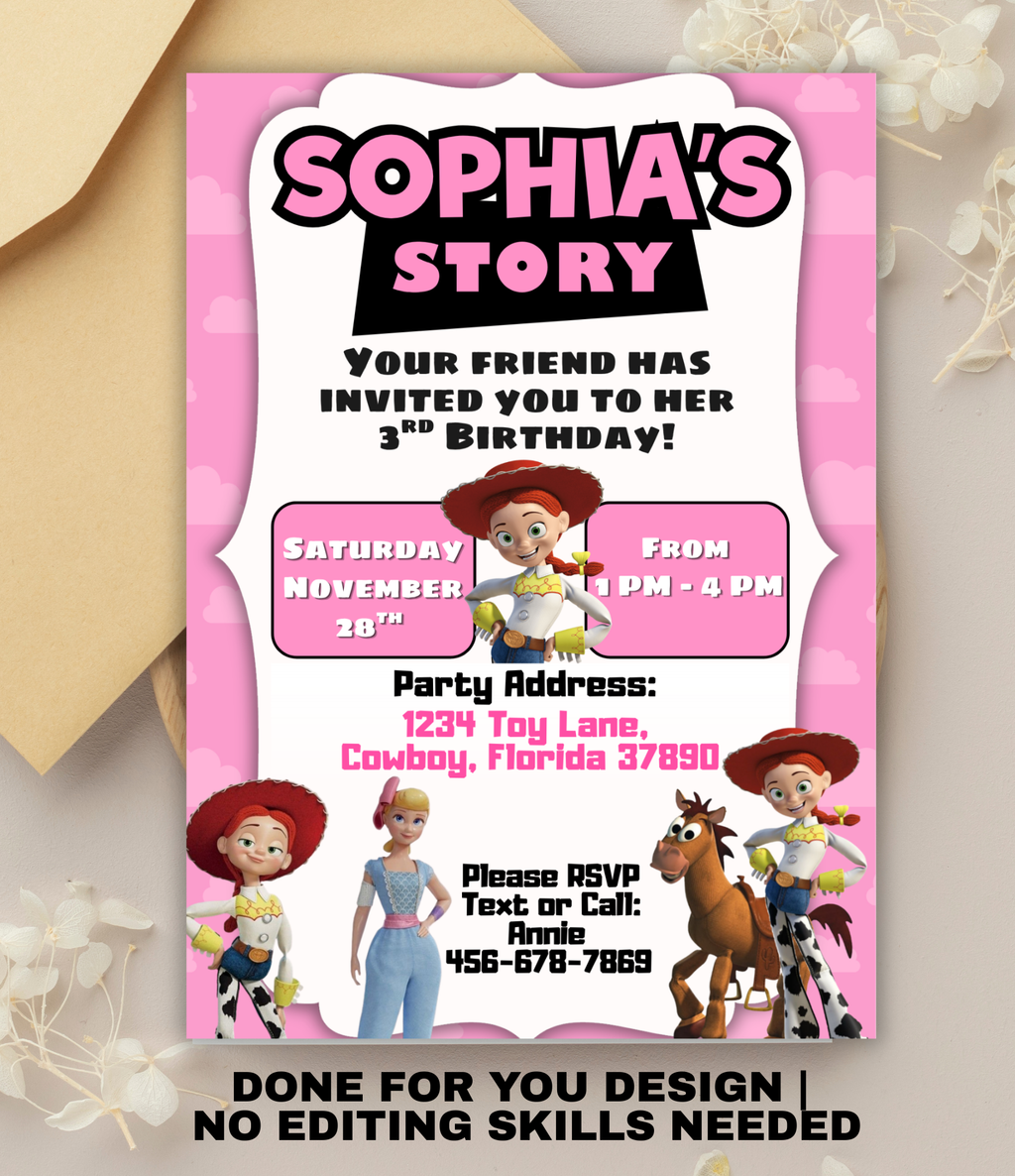 Toy Story Birthday Invitation for Girls | Personalized Birthday Invite | Custom Digital Invitation