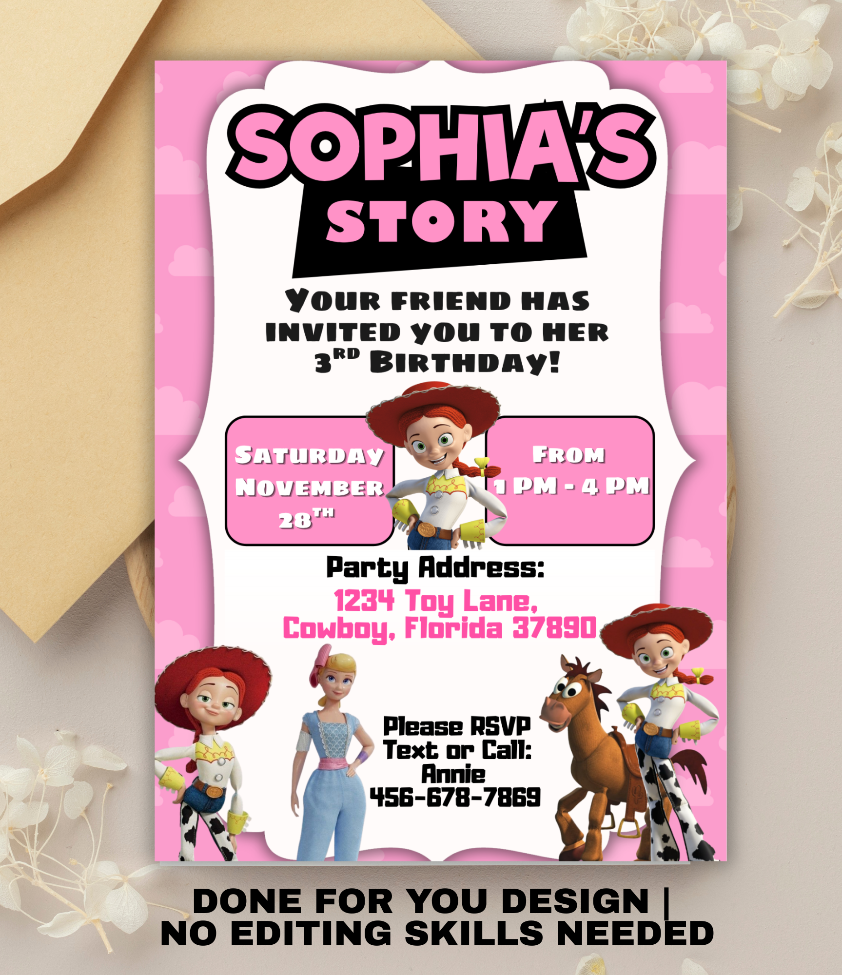 Toy Story Birthday Invitation for Girls | Personalized Birthday Invite | Custom Digital Invitation