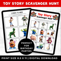 Toy Story Scavenger Hunt cards with character illustrations on a white background