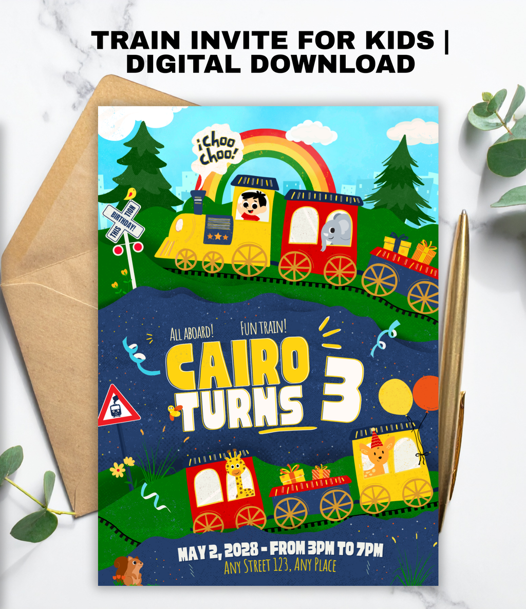 Train birthday invitation printable, invitation design