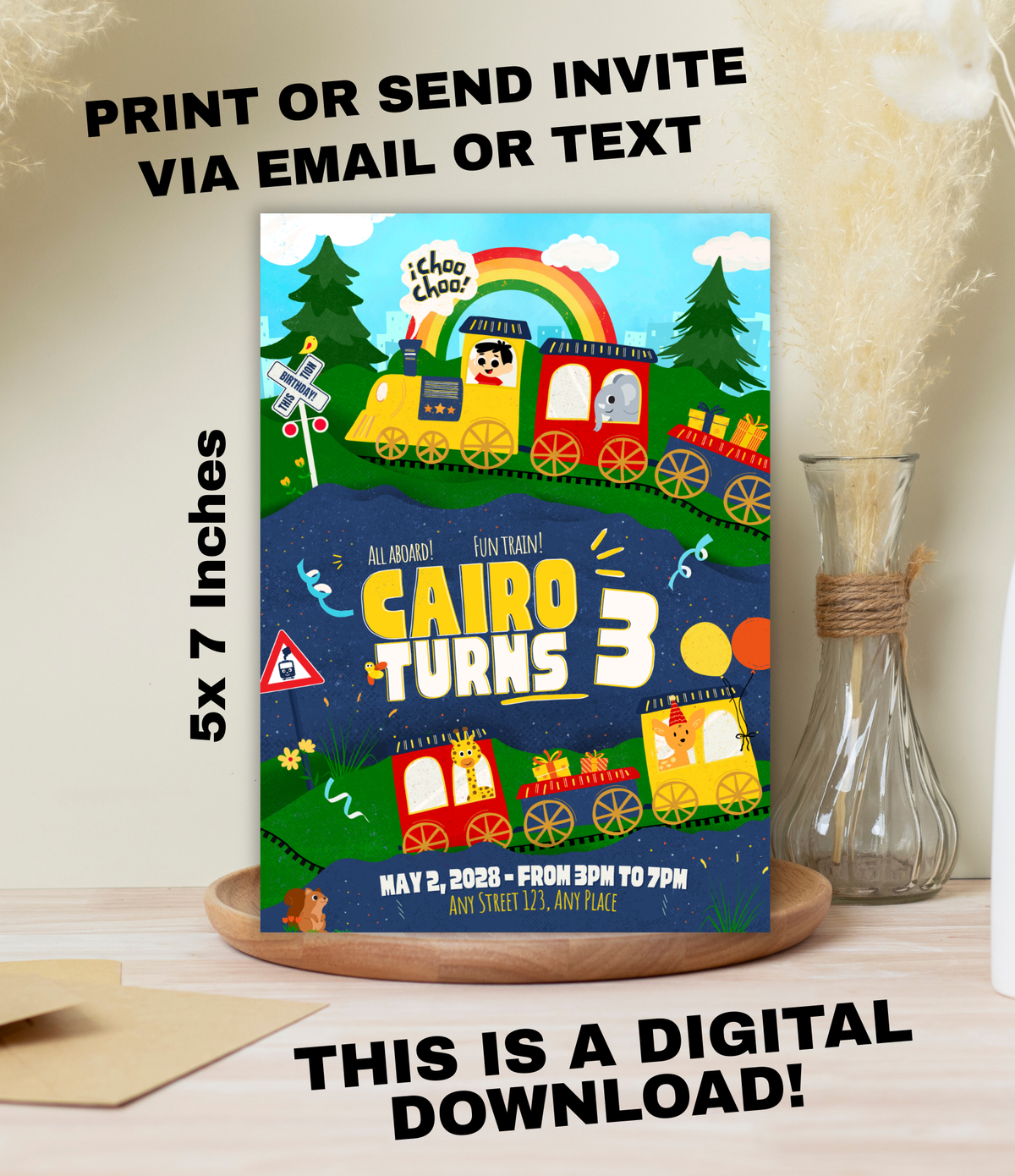 Train birthday invitation printable, invitation design